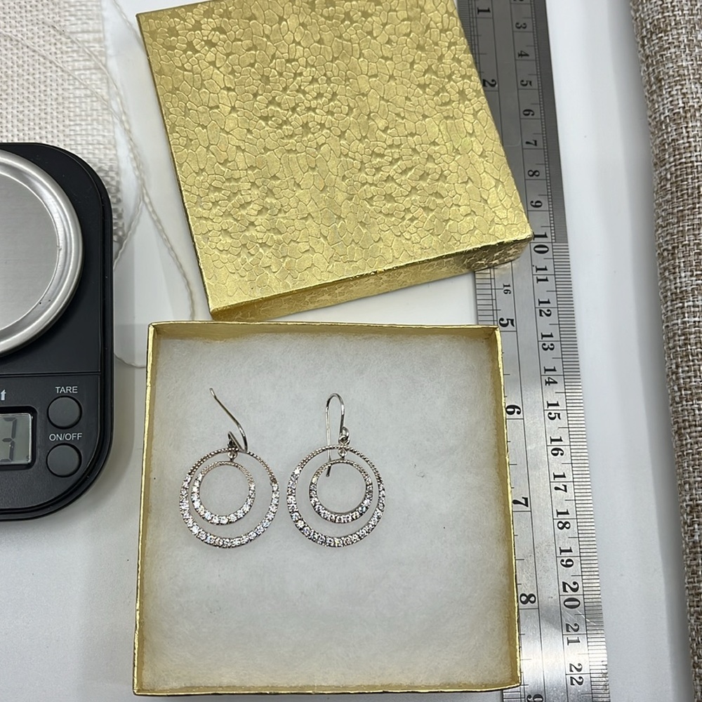 Vintage JCM 925 Sterling Silver CZ Pave Double Hoop Earrings Y2K - Picture 8 of 14
